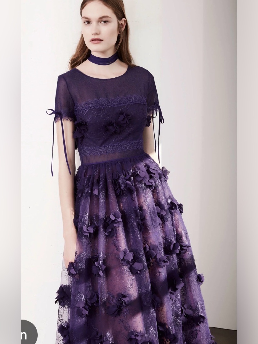 Marchesa Notte Purple Lace Appliqué Dress